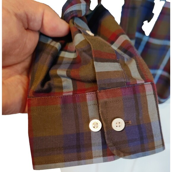 Lands End Blue, Red, Green Plaid Button Down Long Sleeve Dress Shirt XL 17 1/2 - Picture 3 of 5